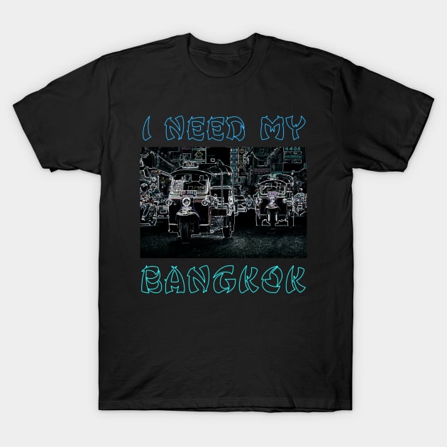 I Need My Bangkok - Tuk Tuks At Night - Abstract Illustration T-Shirt by VintCam